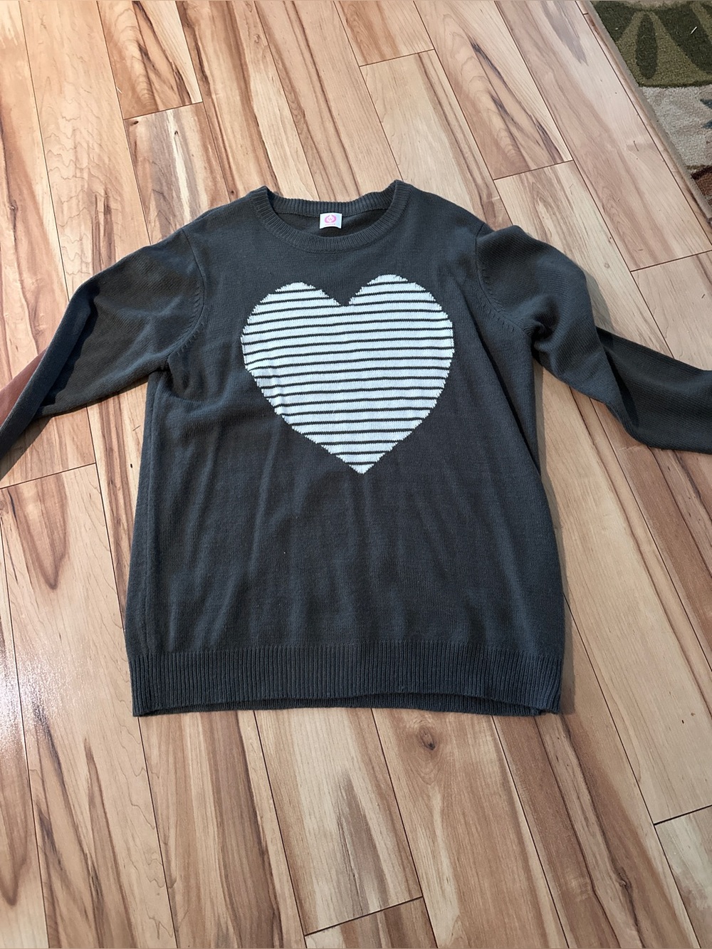Striped Heart Crewneck Sweater - Gray